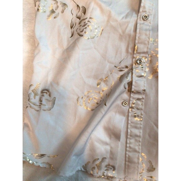 Zeroyaa Mens Small Short Sleeve Button Up White Shiny Gold Paisley Shirt - Picture 9 of 16